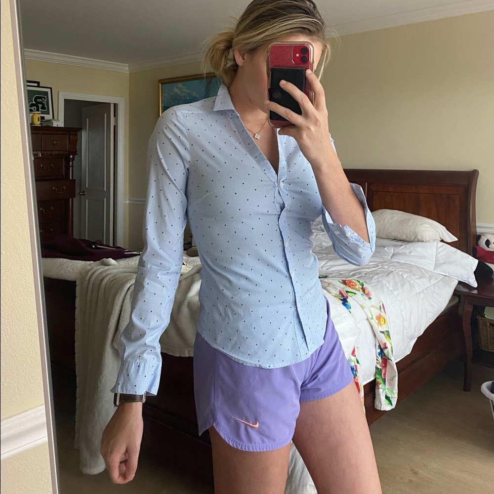 H&M blue and white striped button down shirt with star design